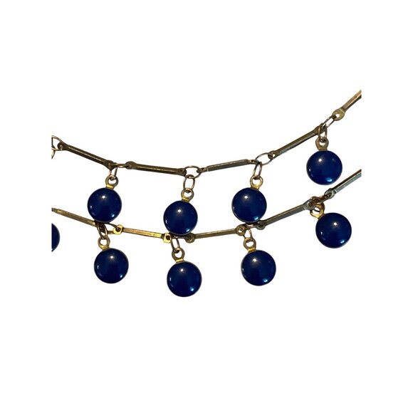 Vintage Double Strand Blue Beaded Necklace With Gold-Tone Chain & Clasp - Picture 7 of 14